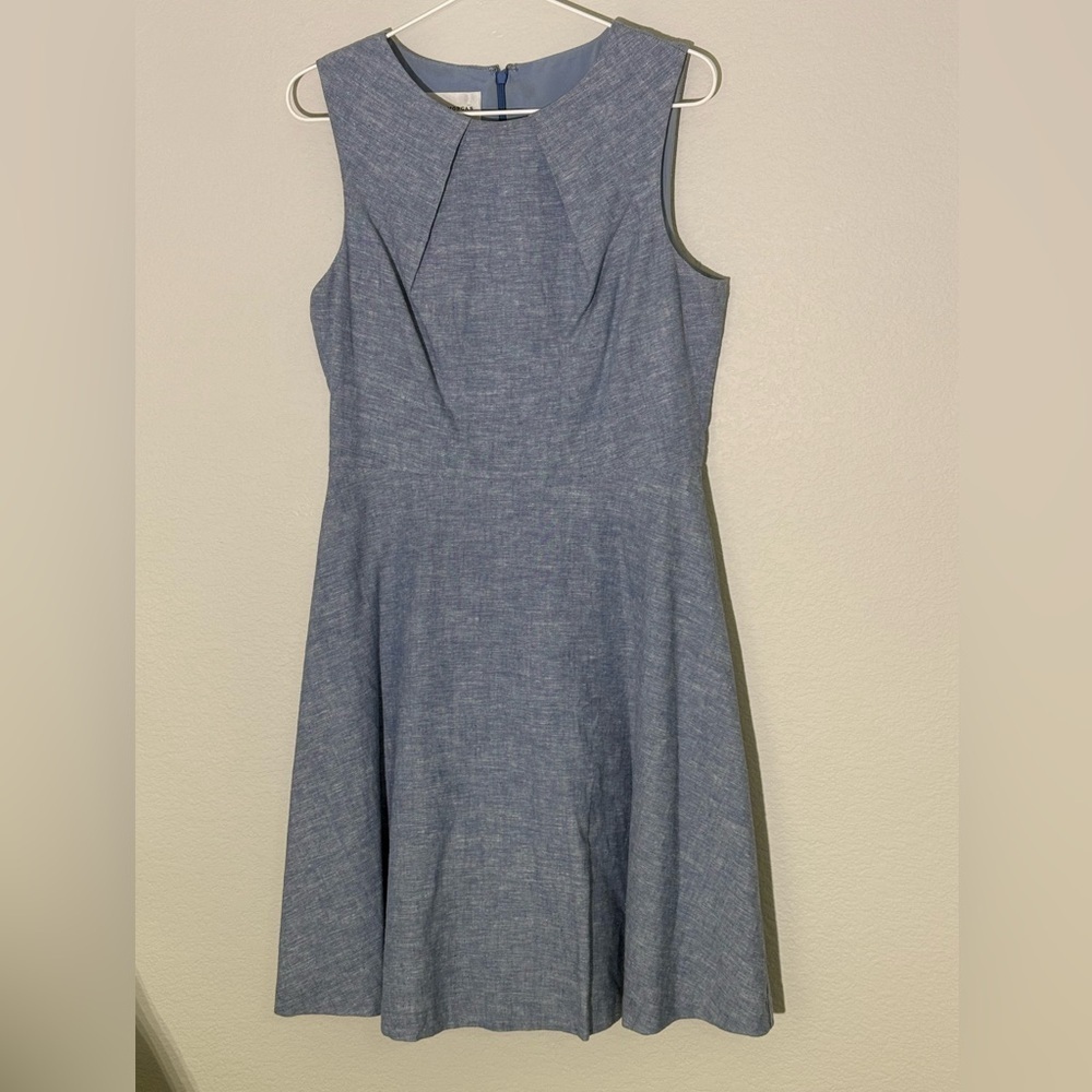 Linen Dress Donna Morgan Powder Blue Fit And Flare Linen Blend Dress, size 6
